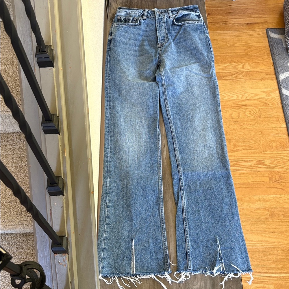 Anine Bing Distressed Button Fly Blue Flare Jeans Size 27 - Picture 14 of 16